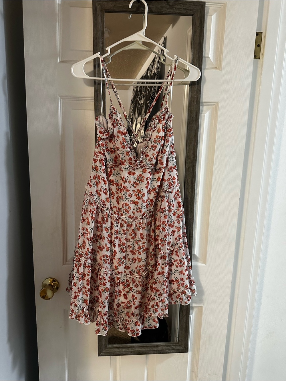 J for Justify White Tank Dress with Red Floral Trim